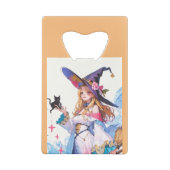 Niedliche Hexe, die die schwarze Katze hält, Thund Geldbeutel Flaschenöffner (Rückseite)