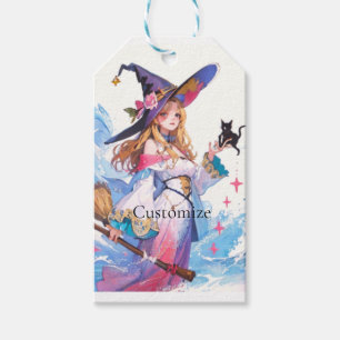 Niedliche Hexe, die die schwarze Katze hält, Thund Geschenkanhänger