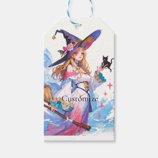 Niedliche Hexe, die die schwarze Katze hält, Thund Geschenkanhänger (Vorderseite)