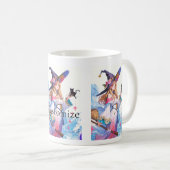 Niedliche Hexe, die die schwarze Katze hält, Thund Kaffeetasse (VorderseiteRechts)