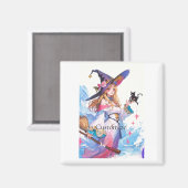 Niedliche Hexe, die die schwarze Katze hält, Thund Magnet (Vorderseite/Rückseite)