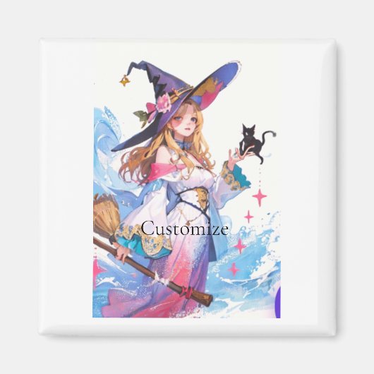 Niedliche Hexe, die die schwarze Katze hält, Thund Magnet (Vorne)