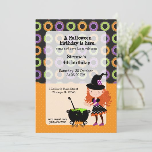 Niedliche Hexe Einladung (Stehend Vorderseite)