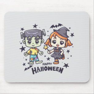 Niedliche Hexe Girl and Mischievous Zombie Boy Mousepad