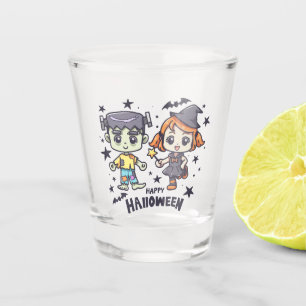 Niedliche Hexe Girl and Mischievous Zombie Boy Schnapsglas