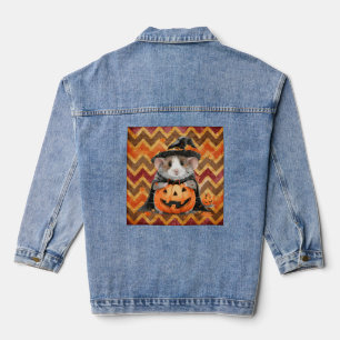 Niedliche Hexe Guinea Pig Halloween Zickzack Jeansjacke