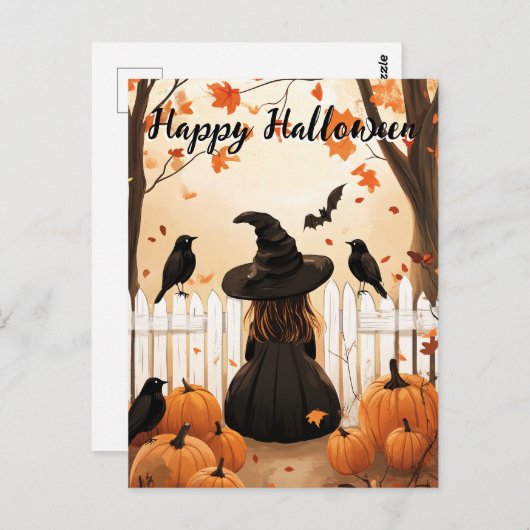 Niedliche Hexe Halloween Postkarte (Vorne/Hinten)