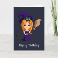 Niedliche Hexe im Lila Happy Birthday