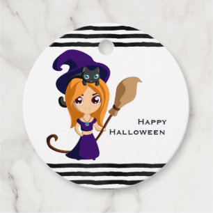 Niedliche Hexe im Lila HutHalloween Geschenkanhänger
