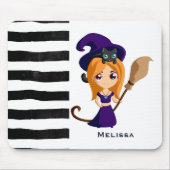 Niedliche Hexe im Lila HutHalloween Mousepad (Vorne)