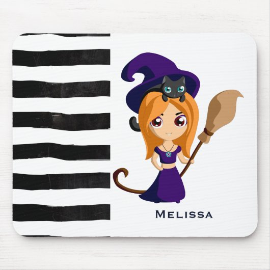 Niedliche Hexe im Lila HutHalloween Mousepad (Vorne)
