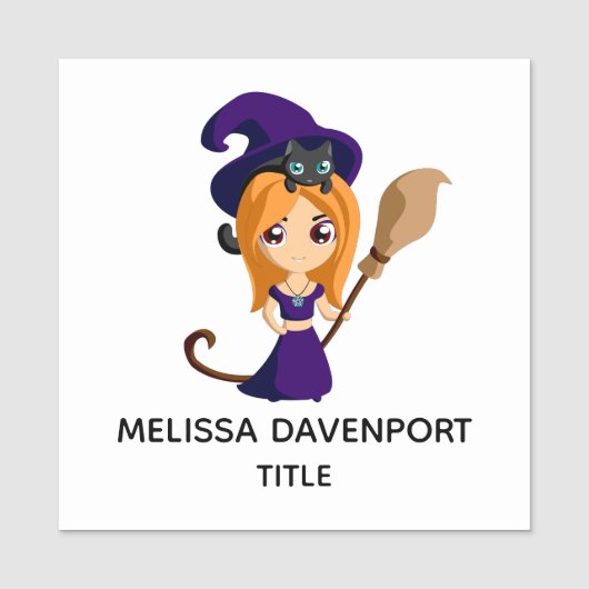 Niedliche Hexe im Lila HutHalloween Namensschild (Vorderseite)