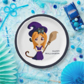 Niedliche Hexe im Lila HutHalloween Pappteller (Party)