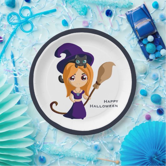 Niedliche Hexe im Lila HutHalloween Pappteller (Party)
