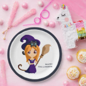 Niedliche Hexe im Lila HutHalloween Pappteller (Party)