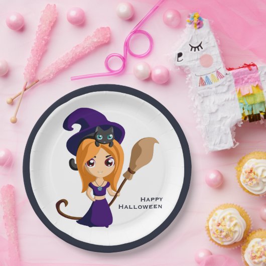 Niedliche Hexe im Lila HutHalloween Pappteller (Party)