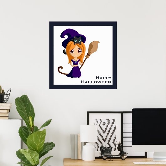 Niedliche Hexe im Lila HutHalloween Poster (Heimbüro)