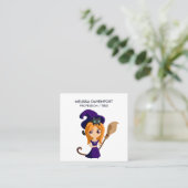 Niedliche Hexe im Lila HutHalloween Quadratische Visitenkarte (Stehend Vorderseite)