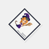 Niedliche Hexe im Lila HutHalloween Serviette (Ecke)