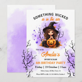 Niedliche Hexe Lila Orange Halloween Geburtstag Einladung