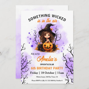 Niedliche Hexe Lila Orange Halloween Geburtstag Einladung
