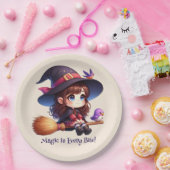 Niedliche Hexe mit 2 Vögeln, Halloween Pappteller (Party)