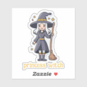 Niedliche Hexe mit Broom Aufkleber (Blatt)