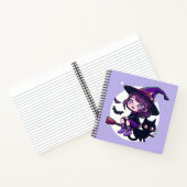 Niedliche Hexe mit einem Broom Black Cat Bats Moon Notizblock (Innenseite)