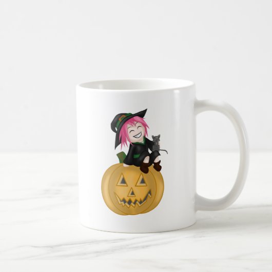 Niedliche Hexe mit einem Kürbis Kaffeetasse (Rechts)