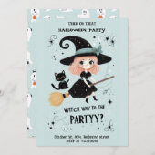 Niedliche Hexe mit Halloween Pun Party Einladung (Vorne/Hinten)
