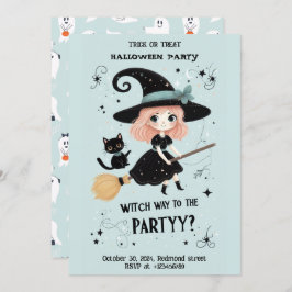 Niedliche Hexe mit Halloween Pun Party Einladung