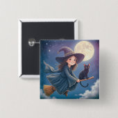 Niedliche Hexe mit Katzenknopf Button (Vorne & Hinten)