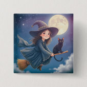 Niedliche Hexe mit Katzenknopf Button (Vorderseite)