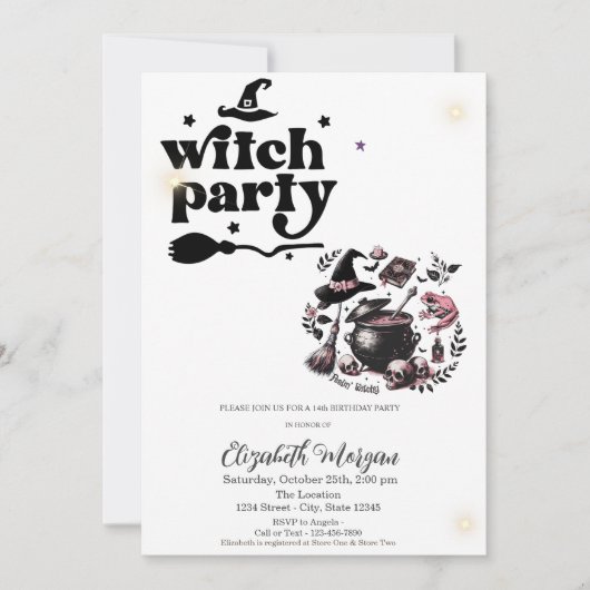 Niedliche Hexe Party Geburtstag Einladung (Vorderseite)