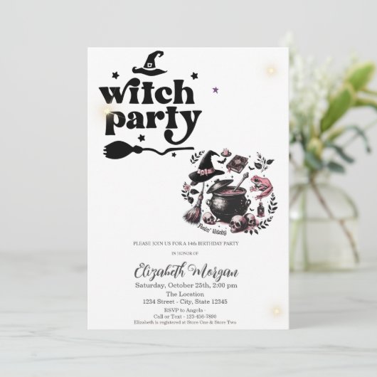 Niedliche Hexe Party Geburtstag Einladung (Stehend Vorderseite)