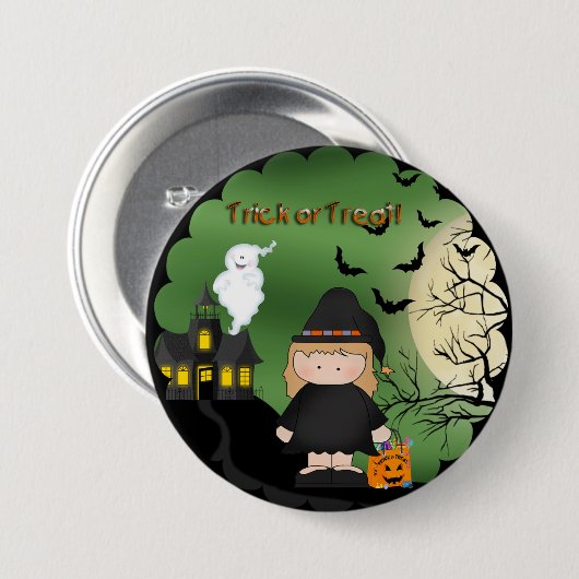 Niedliche Hexe-runder Knopf Halloweens Button (Vorne & Hinten)