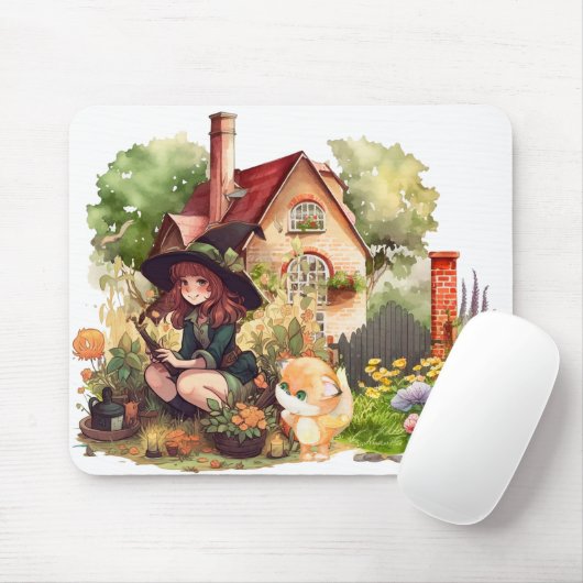 Niedliche Hexe und Foxmousepad Mousepad (Mit Mouse)