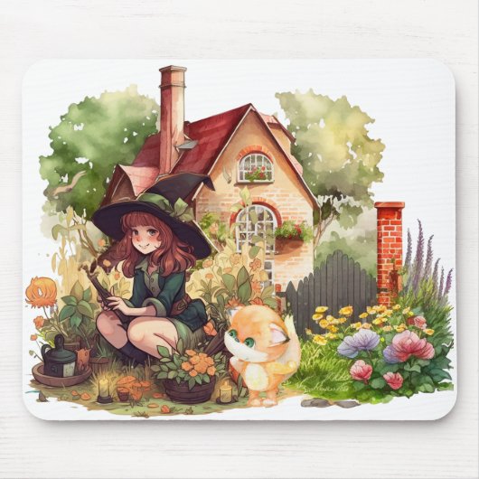 Niedliche Hexe und Foxmousepad Mousepad (Vorne)