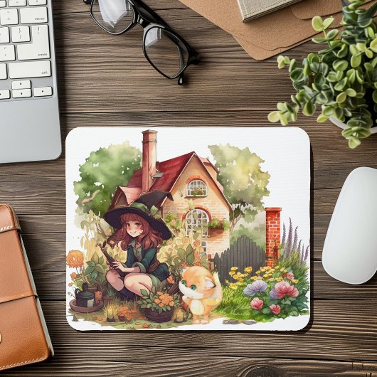 Niedliche Hexe und Foxmousepad Mousepad