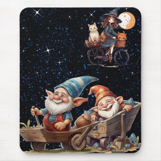 Niedliche Hexe und glückliche Gnome Mousepad (Vorne)