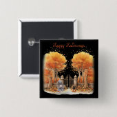 Niedliche Hexe und Katze Außentor Halloween Button (Vorne & Hinten)