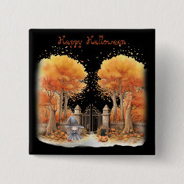 Niedliche Hexe und Katze Außentor Halloween Button