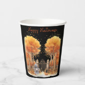 Niedliche Hexe und Katze Außentor Halloween Pappbecher (Rückseite)