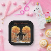 Niedliche Hexe und Katze Außentor Halloween Pappteller (Party)