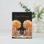 Niedliche Hexe und Katze Außentor Halloween Postkarte (Stehend Vorderseite)