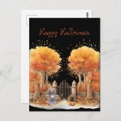 Niedliche Hexe und Katze Außentor Halloween Postkarte (Vorne/Hinten)
