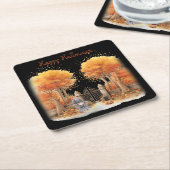 Niedliche Hexe und Katze Außentor Halloween Rechteckiger Pappuntersetzer (angewinkelt)