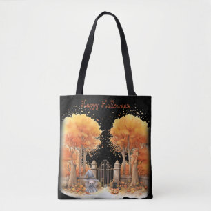 Niedliche Hexe und Katze Außentor Halloween Tasche