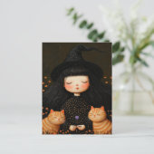 Niedliche Hexe und Katze Halloween Postkarte (Stehend Vorderseite)