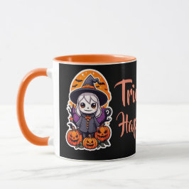 Niedliche Hexe und Kürbiskürbis Halloween-Trick od Tasse